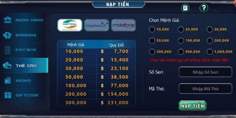 Nạp tiền B52club qua ví điện tử